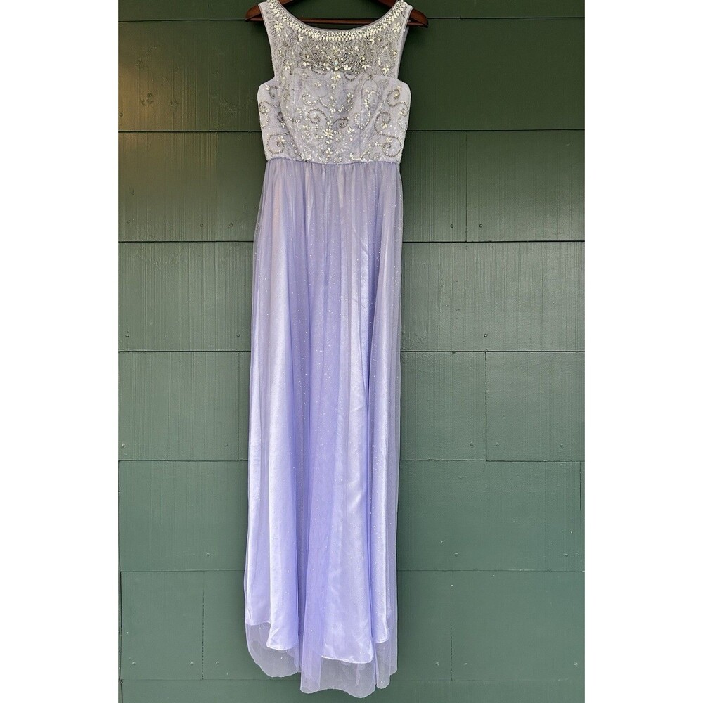 Vintage 90s Jump Lavender Maxi Prom Dress Gown 5/6 Glitter Mesh Fairycore